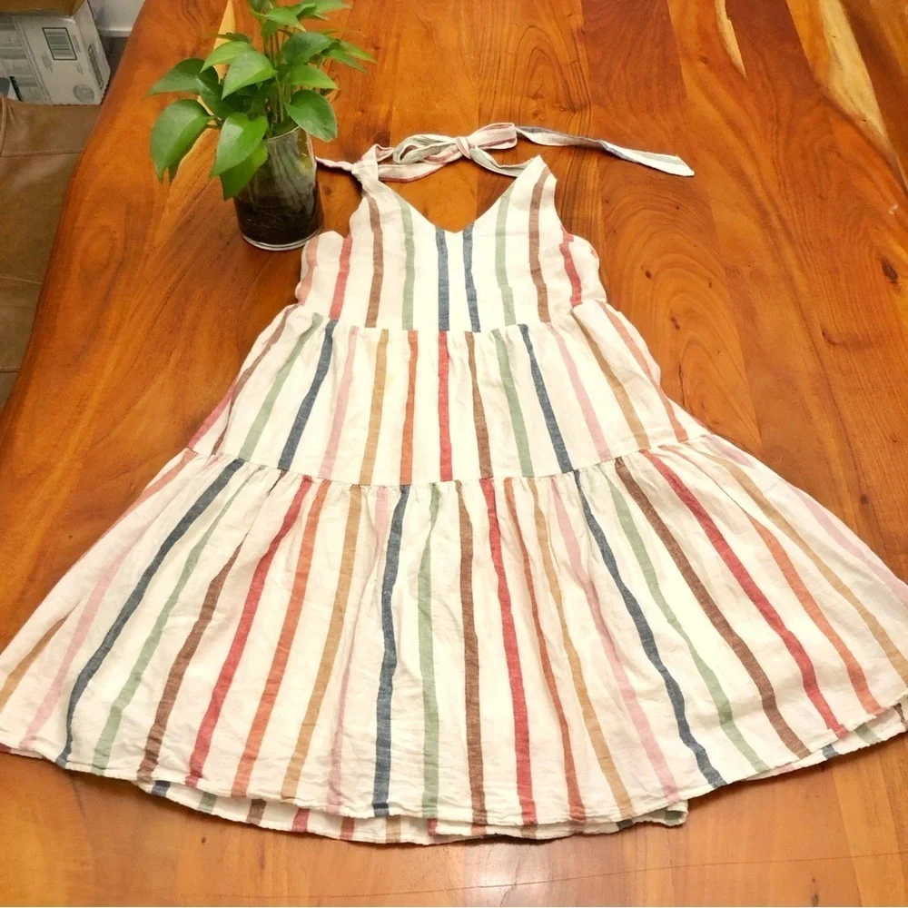 American Eagle Outfitters Halter Y2K Colorful Striped Boho Sexy Festival Dress. - Picture 8 of 10